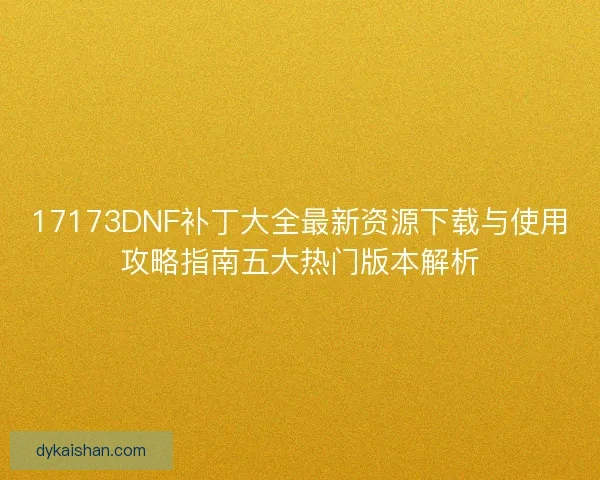 17173DNF补丁大全最新资源下载与使用攻略指南五大热门版本解析